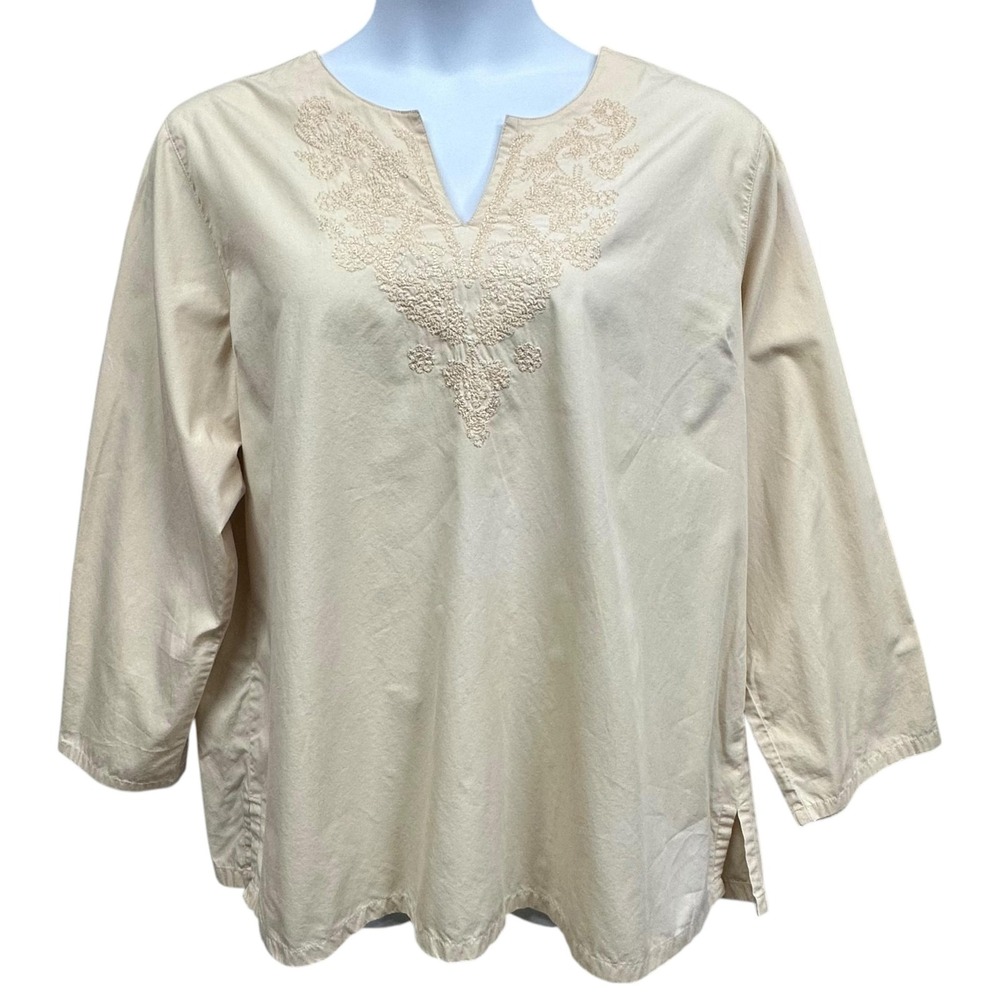 Club Z Collection Shirt Womens 2XL Beige Embroidered Tunic Top Boho‎ Casual